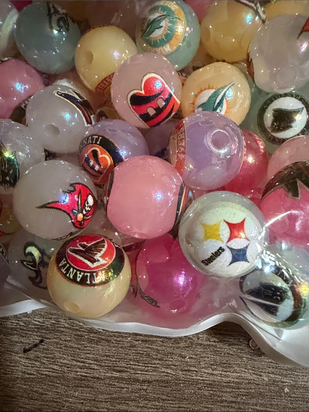 Lot of 20 NFL Team Logo Beads - Mixed Pastel & Team Colors